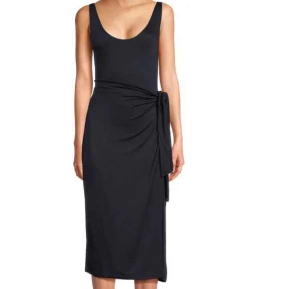 vince black dress Vince // Black Ribbed V-Neck Midi Dress – VSP Consignment main image 0